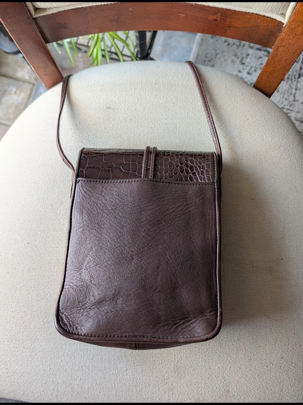 Brighton One World Brown Croc-Embossed Leather Messenger Crossbody